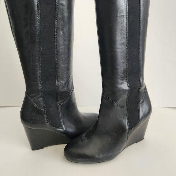 Franco Sarto Knee High Women's Black Leather Boots - Picture 4 of 5